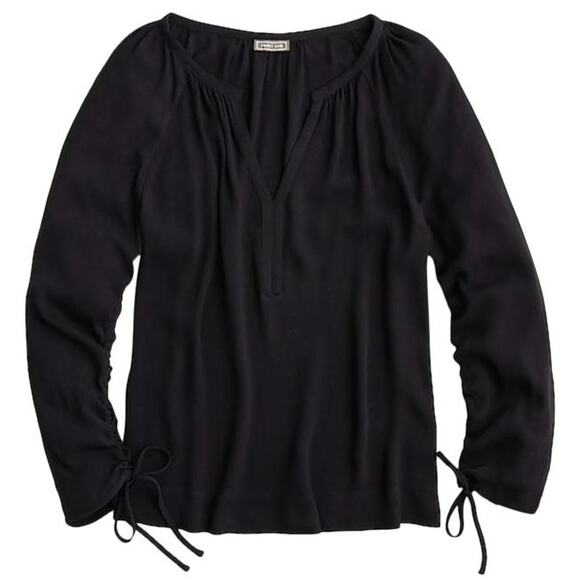 J. Crew Point Sur Black V-Neck Cinched Sleeve Blouse Women's Size XS - Picture 1 of 8